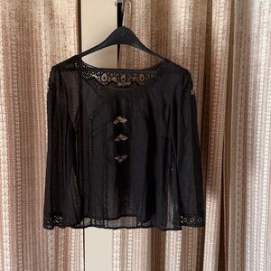 Land embroidered black blouse, circa 2007, with original bronze-hued camisole.